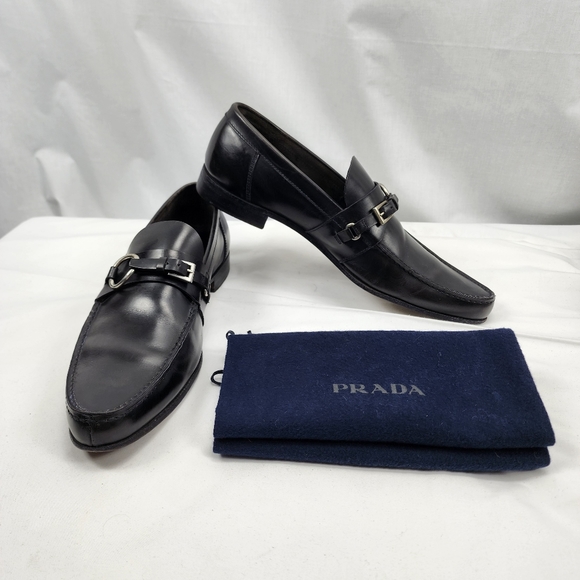 Prada Black Horse Bit Buckle Slip On Dress Shoe Loafer Prada Size 10 US… - Picture 1 of 13